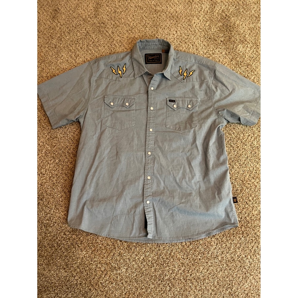 Howler Brothers Mens Gaucho Snapshirt L Blue Lightning Bolt Western Embroidered